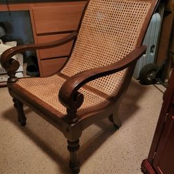 Large Solid Wood And Cane Chair