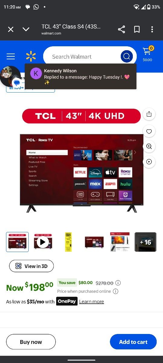 Tcl 4k 43 Inch Roku TV With Remote 