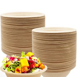 100 Pack Compostable Paper Bowls,Eco-Friendly Bagasse Bowls Made of Sugarcane Fiber,Heavy-Duty Quality Natural Bagasse Bowls for Snacks,P