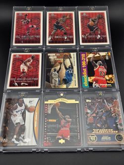 Michael Jordan Card Lot (9) 1990s & Early 2000s Inserts Upper Deck, Topps, MVP, Fleer Bulls & Wizards