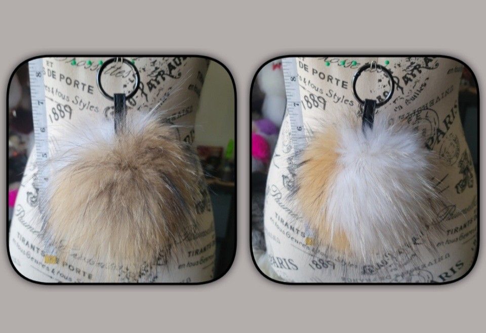 8 1/2" Long Real Fur 7 1/2" Pom Pom Keychain + 2 Real Fur Freebies 