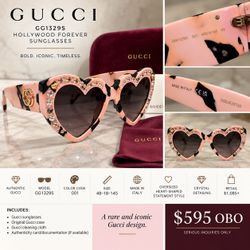Gucci GG1329S Hollywood Forever Crystal Heart Sunglasses – Pink/Black – Rare