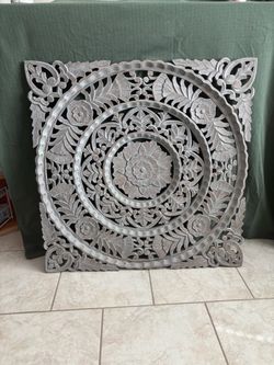 Large Carved Wood Mandala Wall Panel