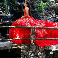 Beautiful Red Charro Quinceañera Dress 