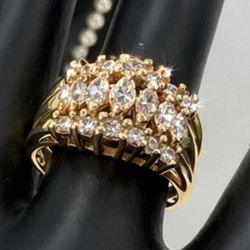 14K Gold Natural Diamond Waterfall Cocktail Ring – Size 7 – Vintage St