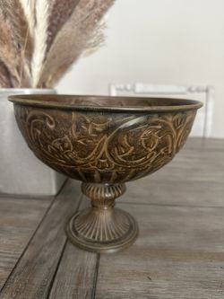 Vintage Metal Bowl Footed Pedestal Dish Compote Boho