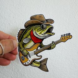 Bass Fishing Bass Guitar Sticker Car Bumper Decal  Large Mouth Fly Fish