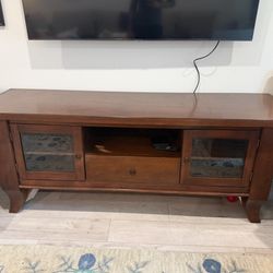 Solid Wood TV Stand / Media Console – Glass Doors