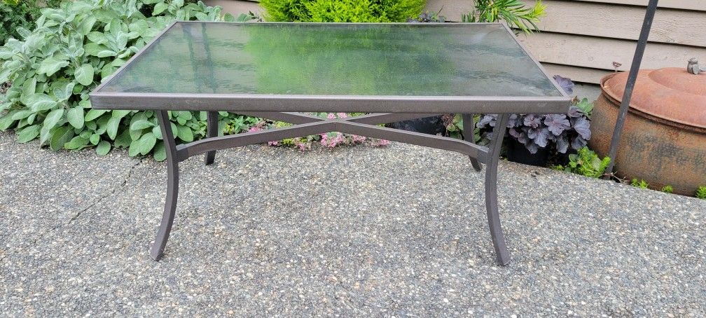 Brown Metal Tempered Glass Patio Coffee Table