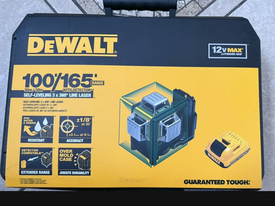 BY POPULAR DEMAND 💹 DEWALT 12V MAX Lithium-Ion 100 ft. Green Self-Leveling 3-Beam 360 Degree Laser Level with 2.0Ah Battery, Charger and Case