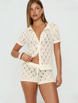 Princess Poly Cream Crochet Short and Shirt Set