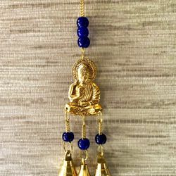 Small Cobalt Blue Brass Buddha Wind Chime