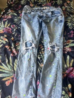 Men Jeans Size 40 Ripped Jeans With Splash Paint