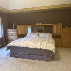 Beautiful solid wood King size bed frame and two nightstands