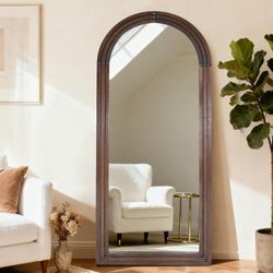71"x30" Arched Wood Full Length Floor or Wall Leaning Mirror New In Box (Brown)