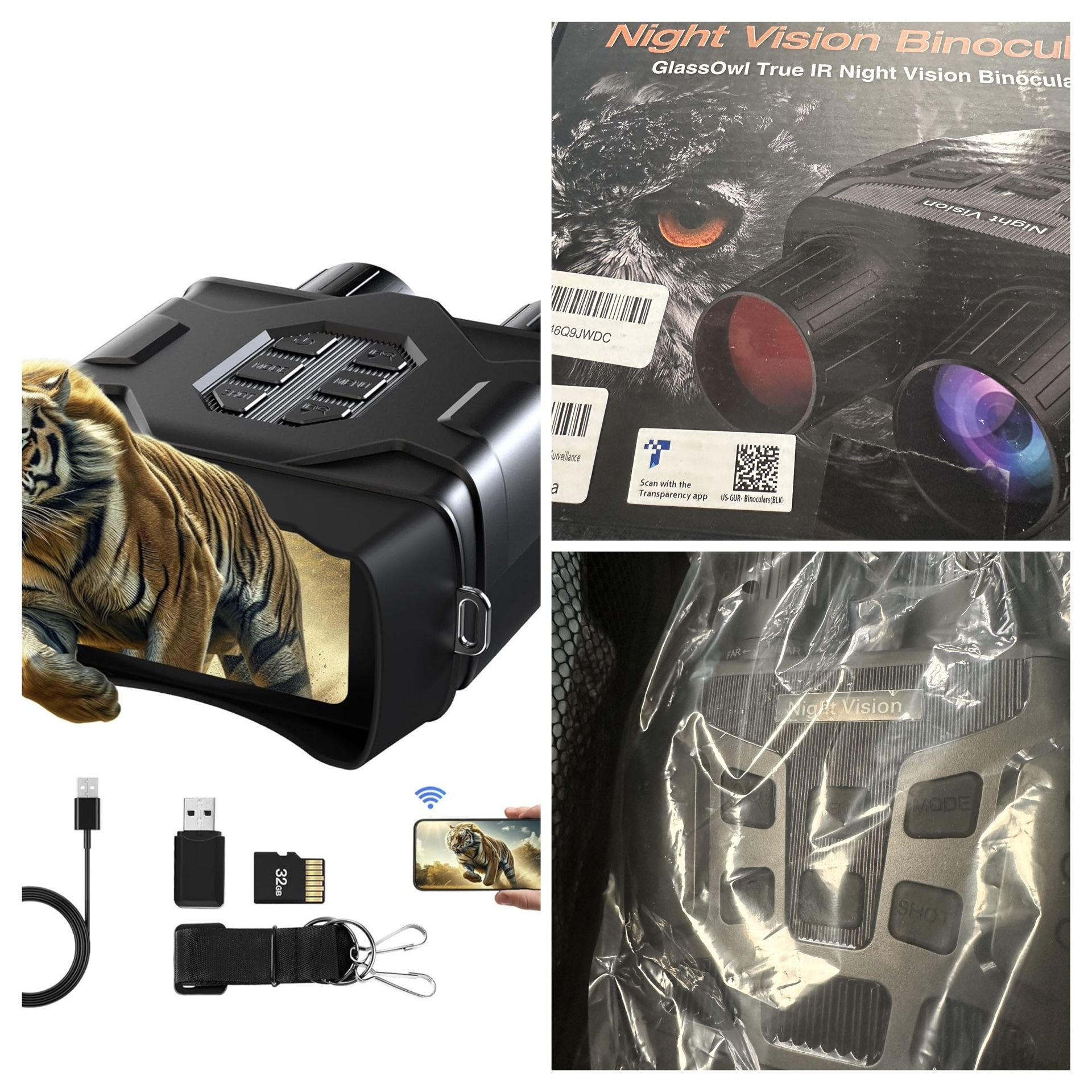 Night Vision Goggles with App Control, 4K UHD Video, 52MP Photos, 10X Zoom, 4" IPS Screen, 984ft Range, 7-Level IR Illuminator, 4000mAh Recha
