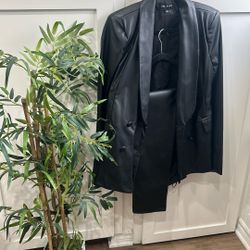 black faux leather blazer and matching trousers set