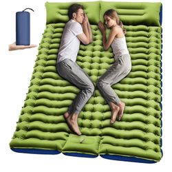 Double Sleeping Pad - Self Inflating 4" Extra-Thick for 2 Person with Pillow Built-in