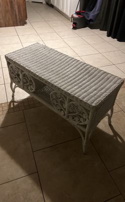 antique vintage wicker fiddlehead white coffee table