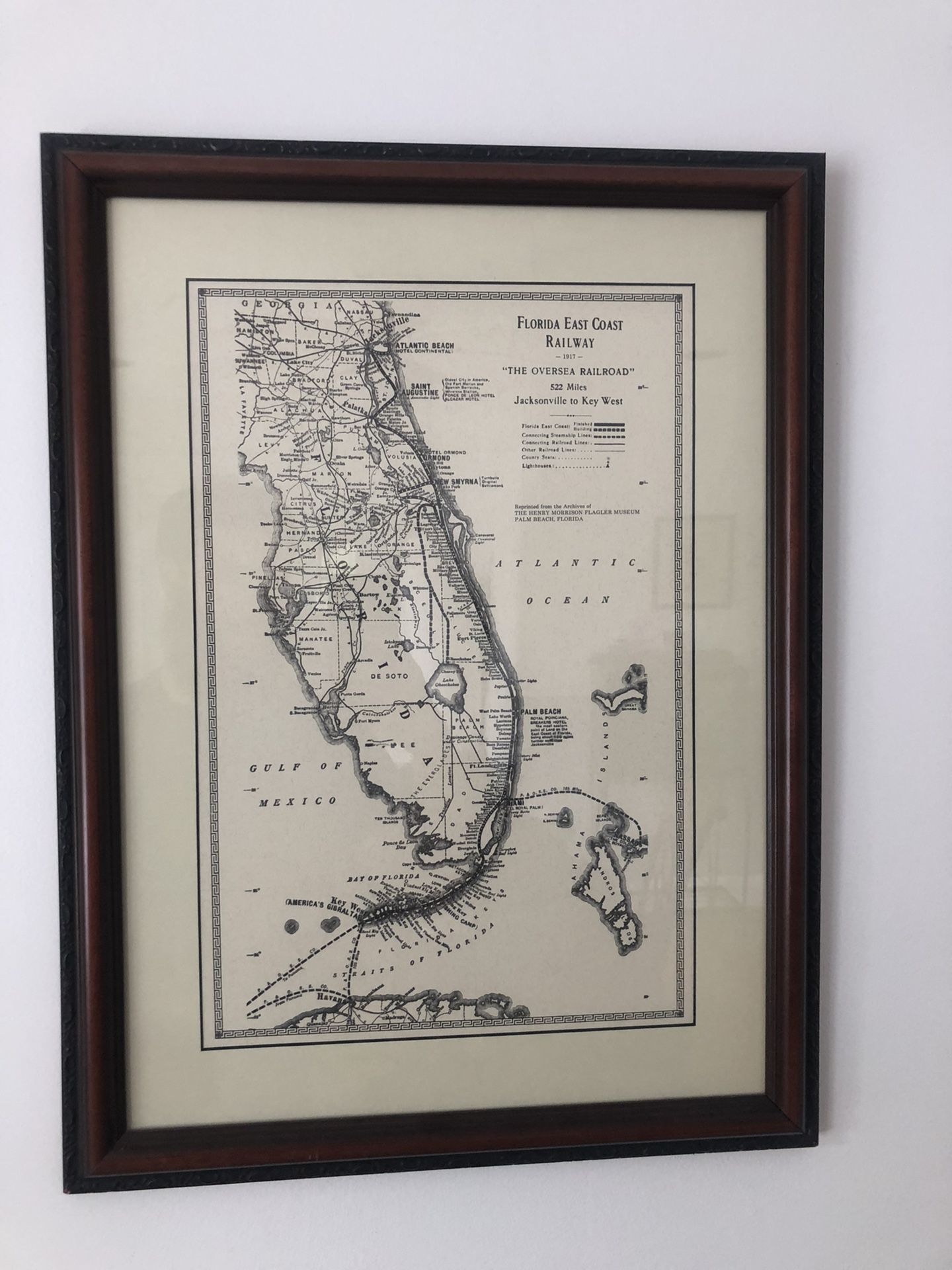Florida East Coast Railway Map Frame 18”x24”