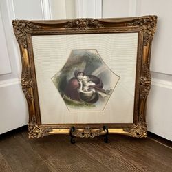Antique Artwork It Depicts A Women with Child In Gilded Wood Frame 19th C 16/17”