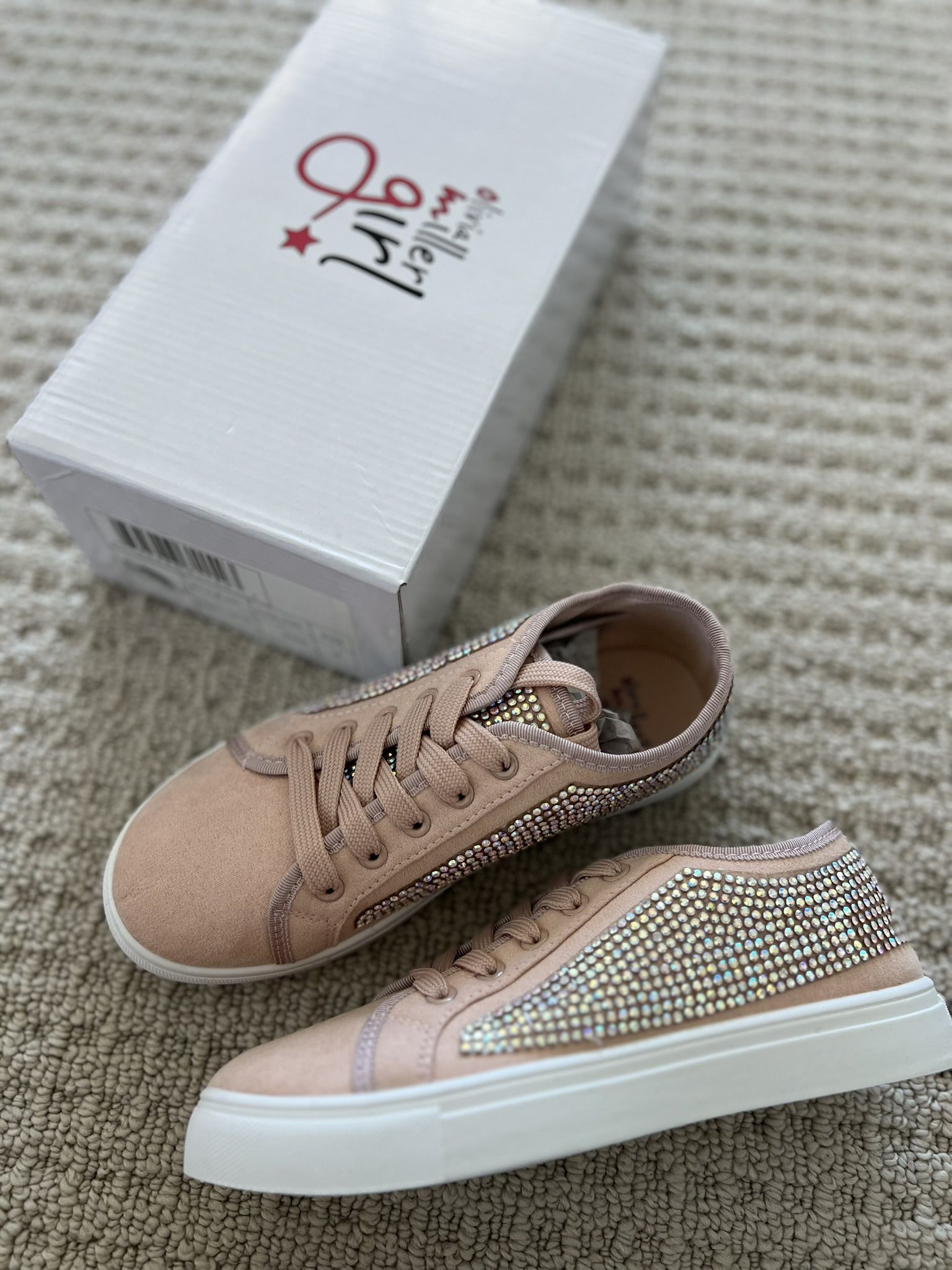 girls tennis shoes size 2 pink and white olivia miller girl rhinestones brand new in box lace up