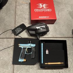 Empire Mini GS Paintball Marker Blue/Gold w/ Halo Hopper, Barrel, Tank