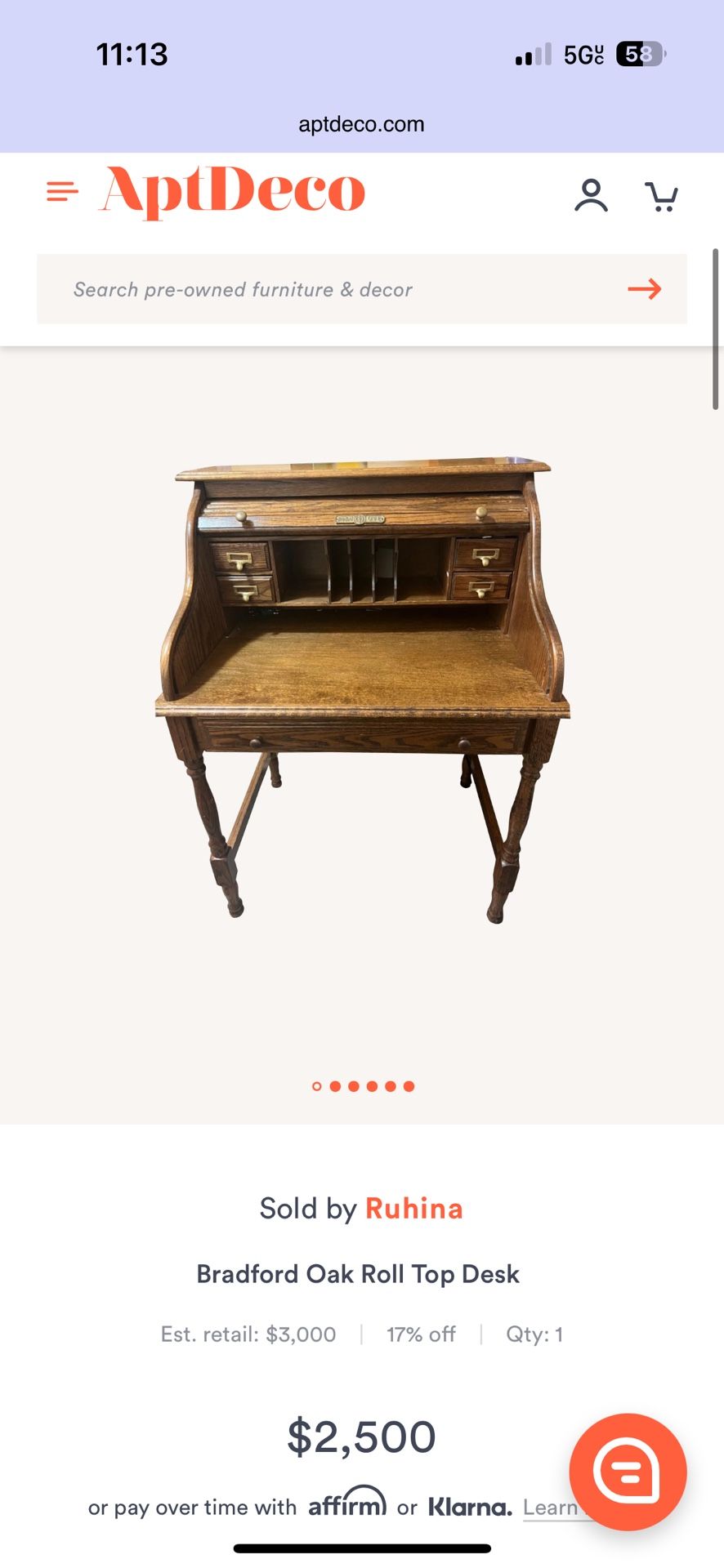 Bradford Oak Antique Mini Roll Desk