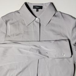 THEORY Great Classic Fitted Button Up Shirt in Silk Georgette Sz P (XS) $245