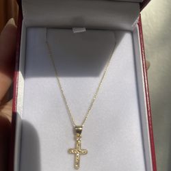 14 K Cross Pendant W/ Baby Rope Solid Chain (18" Inches)