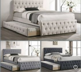 Full Twin Beige Frenchi Trundle Bed With Ortho Mattress Included!!