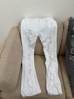 White Distressed Flare Jeans