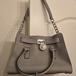 Michael Kors Hamilton Large East West Saffiano Leather Satchel Purse  DOVE GREY/ SILVER