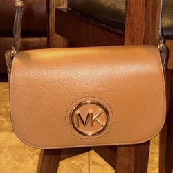 Michael Kors Bag Leather Medium Color Brozo Beige Auténtic Crosbody Good 👍🏻