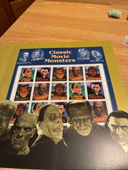 Movie monsters stamps in commemorative folder $15