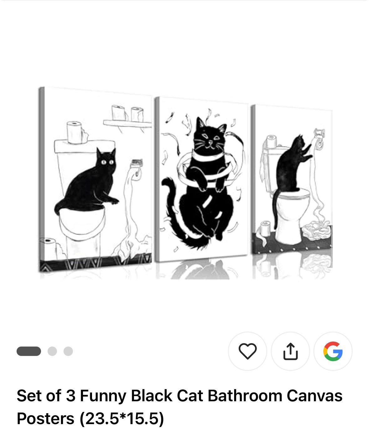New Set Of 3 Funny Bathroom Pictures Black Cat Paintings Prints