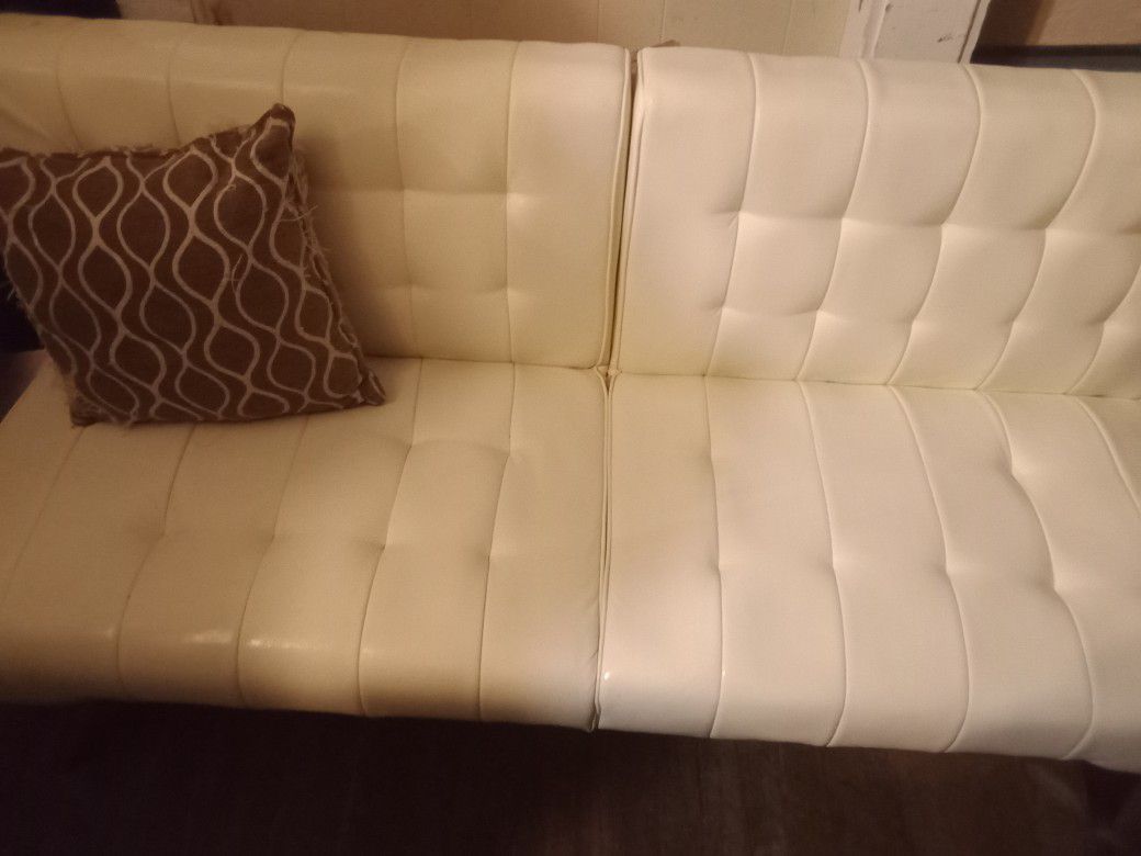Cream Leather Sofa Bed Futon