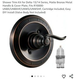 9530: Shower Trim Kit for Delta 13/14 Series, Matte Bronze Metal Handle & Cover Plate, Fits R10000-UNBX/UNBXHF/UNWS/UNWSHF, Cartridge Included, Easy D