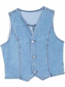 New Sidefeel Women's V-Neck Denim Vest Top - Light Wash, Size Small