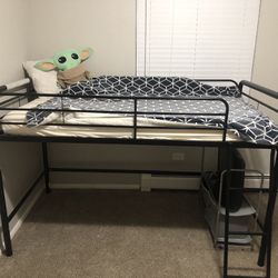 Black Metal Loft Bed with ladder, Bed frame, Twin Size Bed