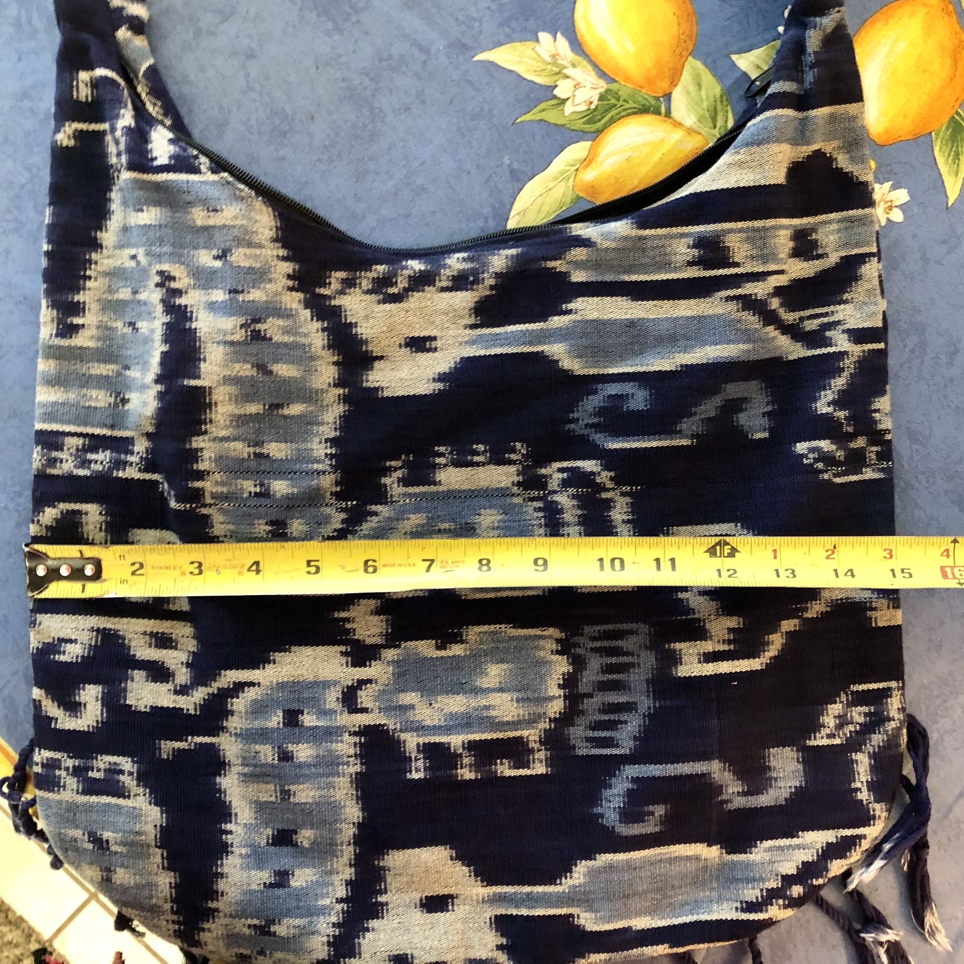 Ikat Style Print Shoulder Bag W/Fringe