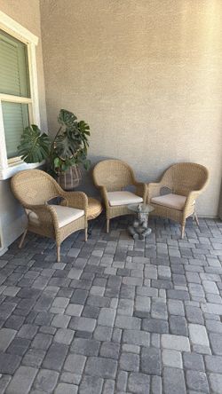 Chairs, tables, plant