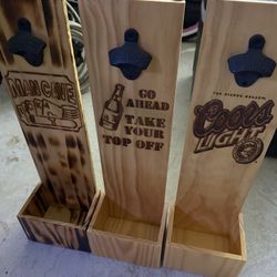 Wall Mount Bottle Opener And Coasters