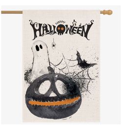 New e Large Happy Halloween House Flag 28''X40'' | Vertical Double Sided Fall Garden Flag | Rustic Halloween Decorations Outdoor | Fall Yard Decorati