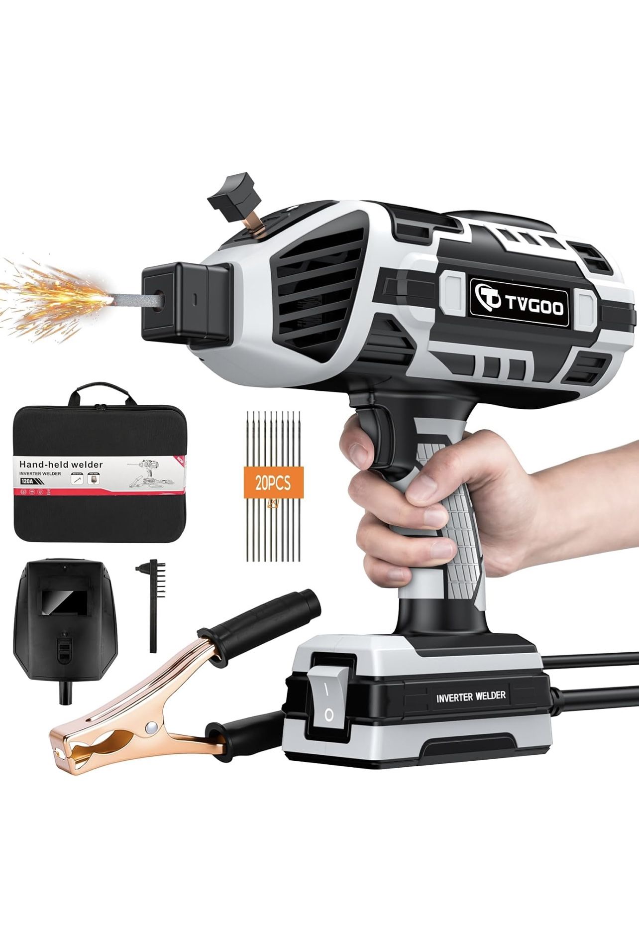 Máquina de soldadura portátil de mano - Soldador de mano inversor IGBT de 110 V, soldador de arco portatil de 20-120 A, arranque en caliente y antiadh