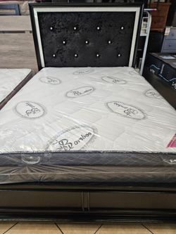 Queen bed frame with  mattress  12"  pillowtop  $599