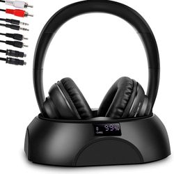 TV Wireless Headphones with RF Transmitter Charging Dock Hi-Fi Stereo Cordless Headphones for TV, Rechargeable 10Hrs Battery for Hard of Hearing, Seni