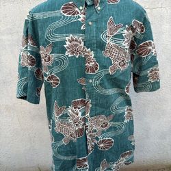 PreOwned Reyn Spooner Classic Fit  Hawaiian  Full Button Men's XXL Green/Brown