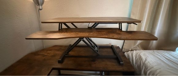 VIVO 42” Standing Desk Converter – Rustic Wood / Dual Tier