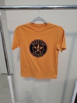 orange wonder Nation shirt with black vinyl Astros Houston application, size L(10-12)